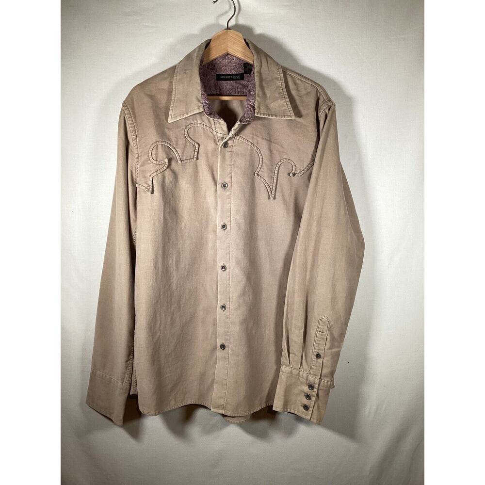 Kenneth Cole Western Rock Faux Suede Button Down Men’s‎ Large Slim Fit
